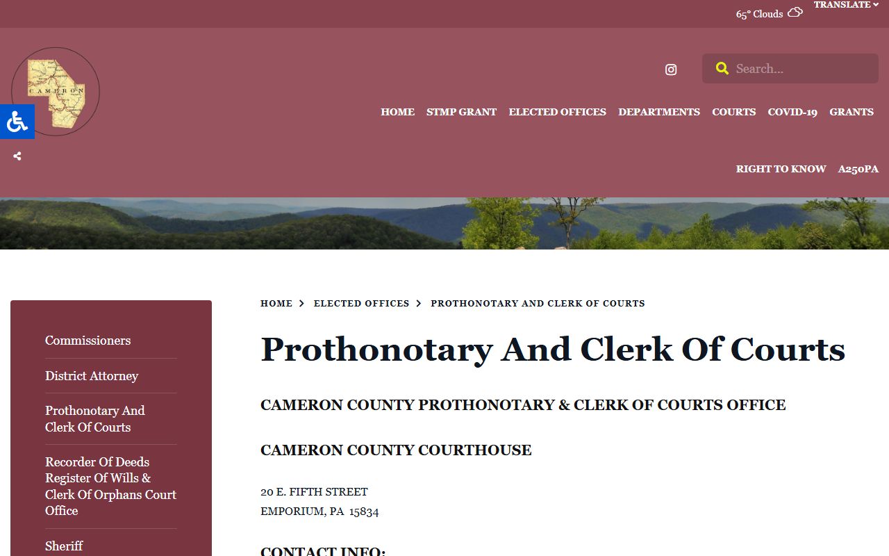 Cameron County court records after arrest Clerk of Courts page